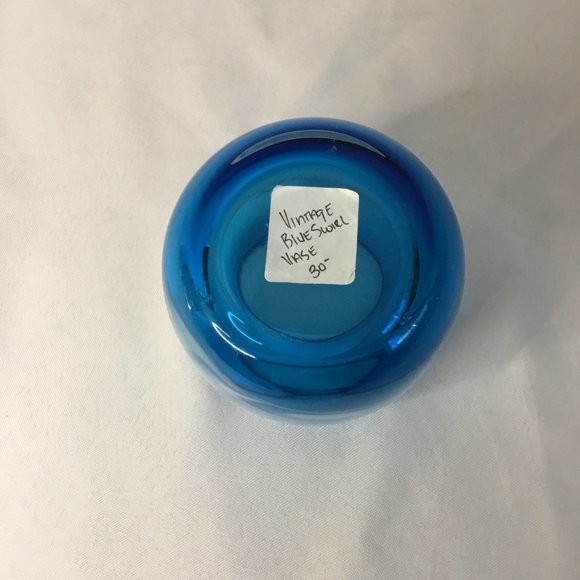 Vintage Blue Swirl Round Vase 4" H x 2-3/8" W x 2.5" D - Picture 3 of 3